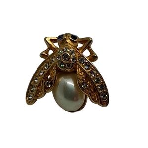 Vintage Signed Carolee Bee Pin Brooch Gold Tone Faux Pearl & Pave Rhinestones